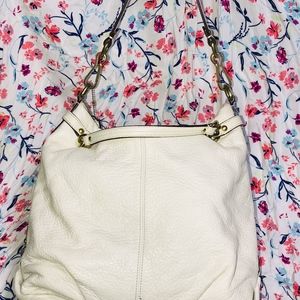 White Leather and Gold Coach Brooke Hobo Bag